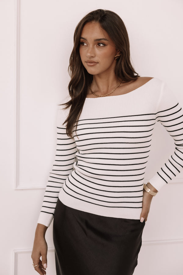 TOPS @Kiersten Knit Top - White Black (Hold for Winter Essentials)