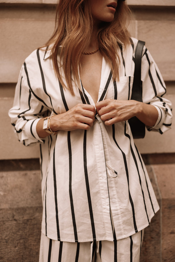 TOPS @Silvia Button Down Shirt - Cream Stripe (Hold for Winter Essentials)