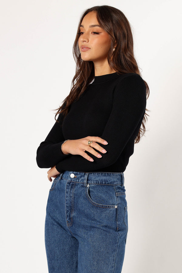 TOPS @Tammy Ribbed Knit Top - Black (pull TOP from bulk)