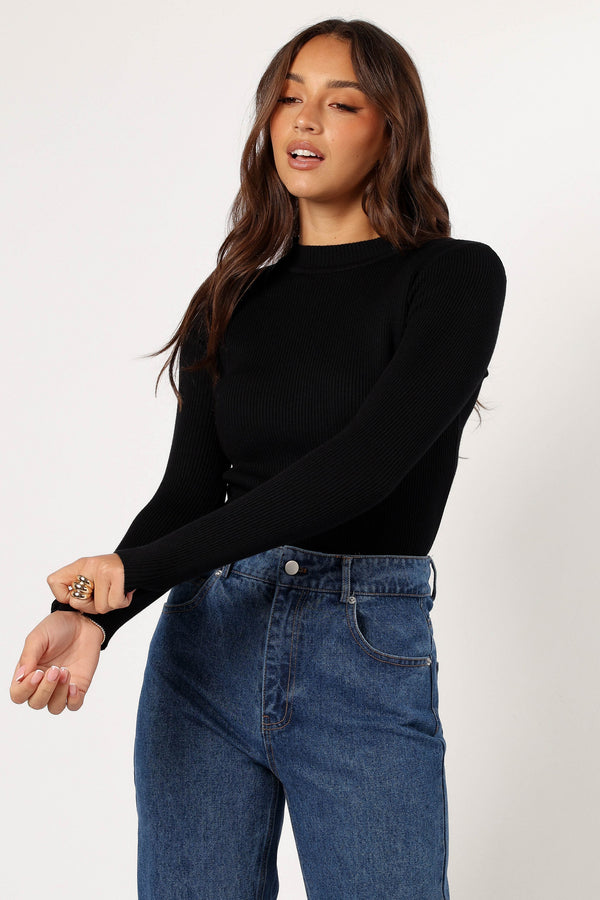 TOPS @Tammy Ribbed Knit Top - Black (pull TOP from bulk)