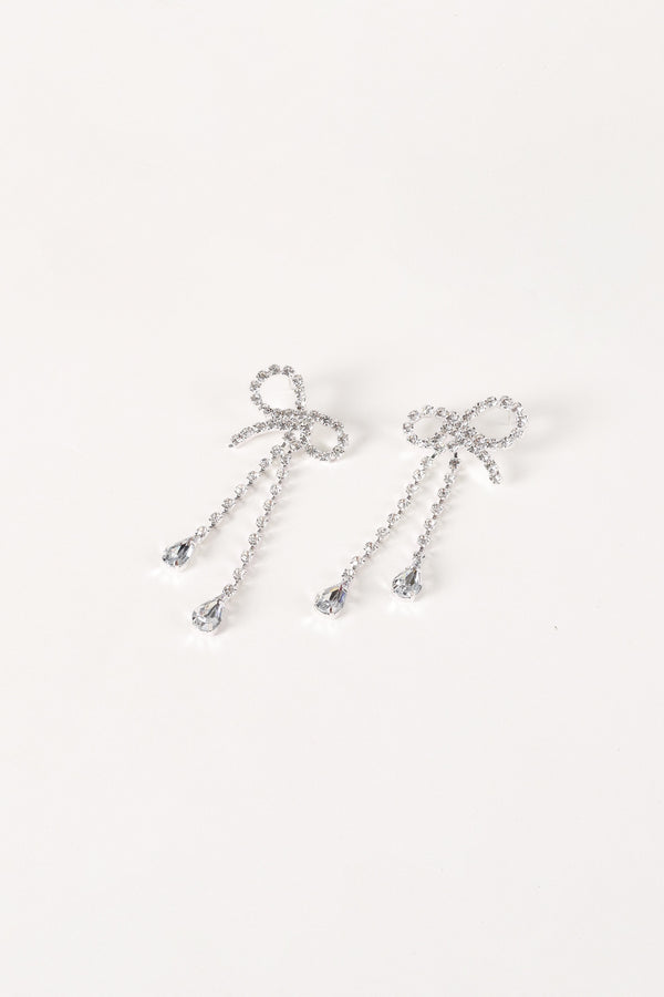 Petal and Pup USA ACCESSORIES Ainsley Bow Earrings - Silver One Size