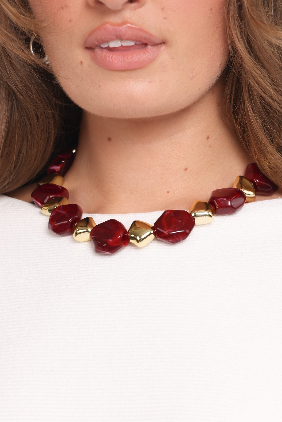 Petal and Pup USA ACCESSORIES Amberlyn Beaded Necklace - Deep Red One Size