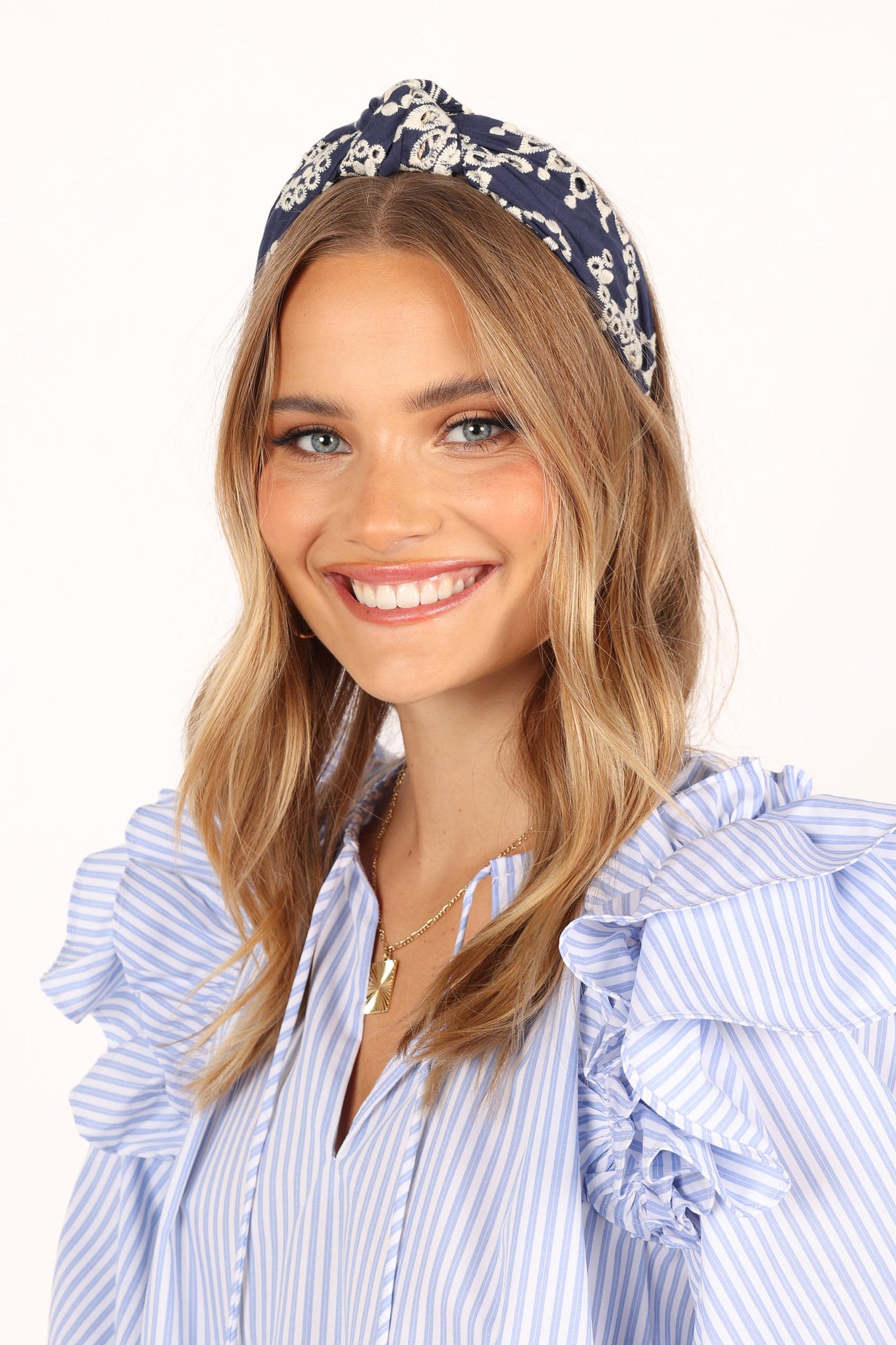 Petal and Pup USA ACCESSORIES Anika Embroidery Headband - Navy One Size