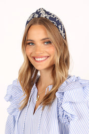 Petal and Pup USA ACCESSORIES Anika Embroidery Headband - Navy One Size