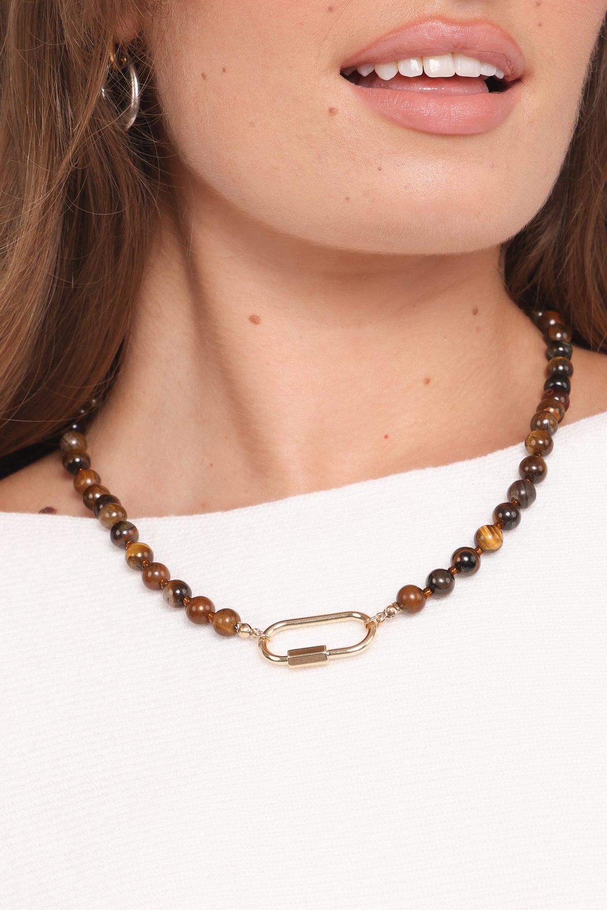 Petal and Pup USA ACCESSORIES Ashtyn Beaded Gold Clasp Necklace - Brown