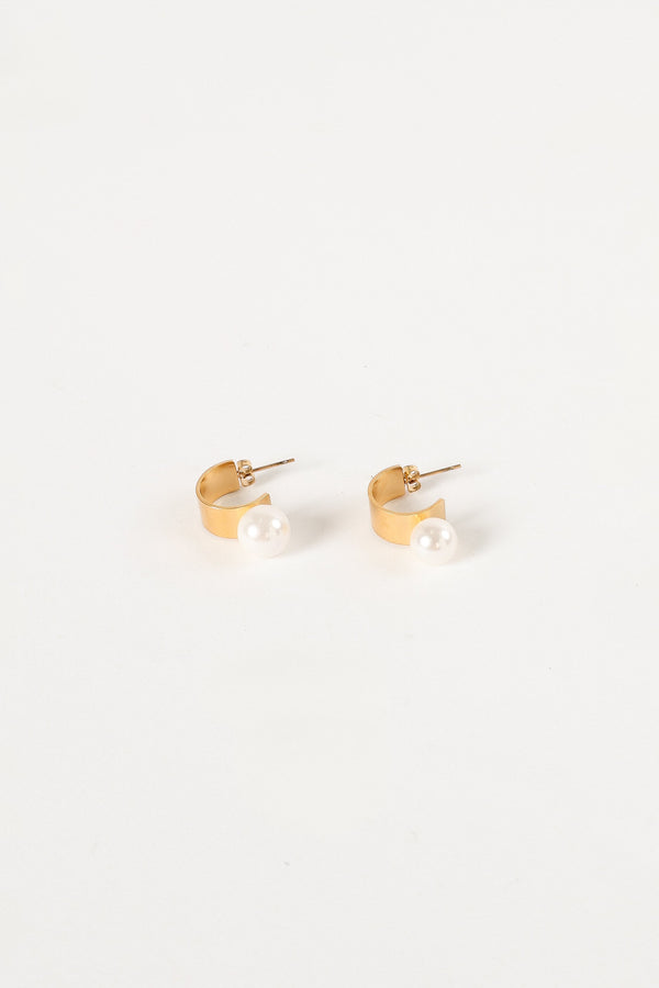 Petal and Pup USA ACCESSORIES Callie Pearl Hoop Earrings - Gold One Size