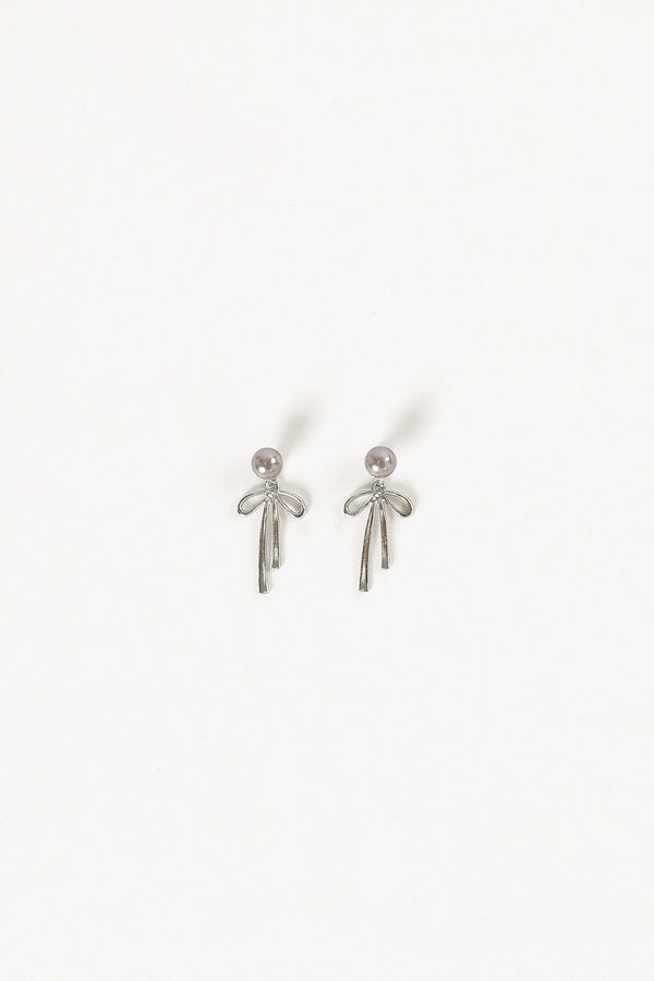 Petal and Pup USA ACCESSORIES Elena Bow Earrings - Silver One Size