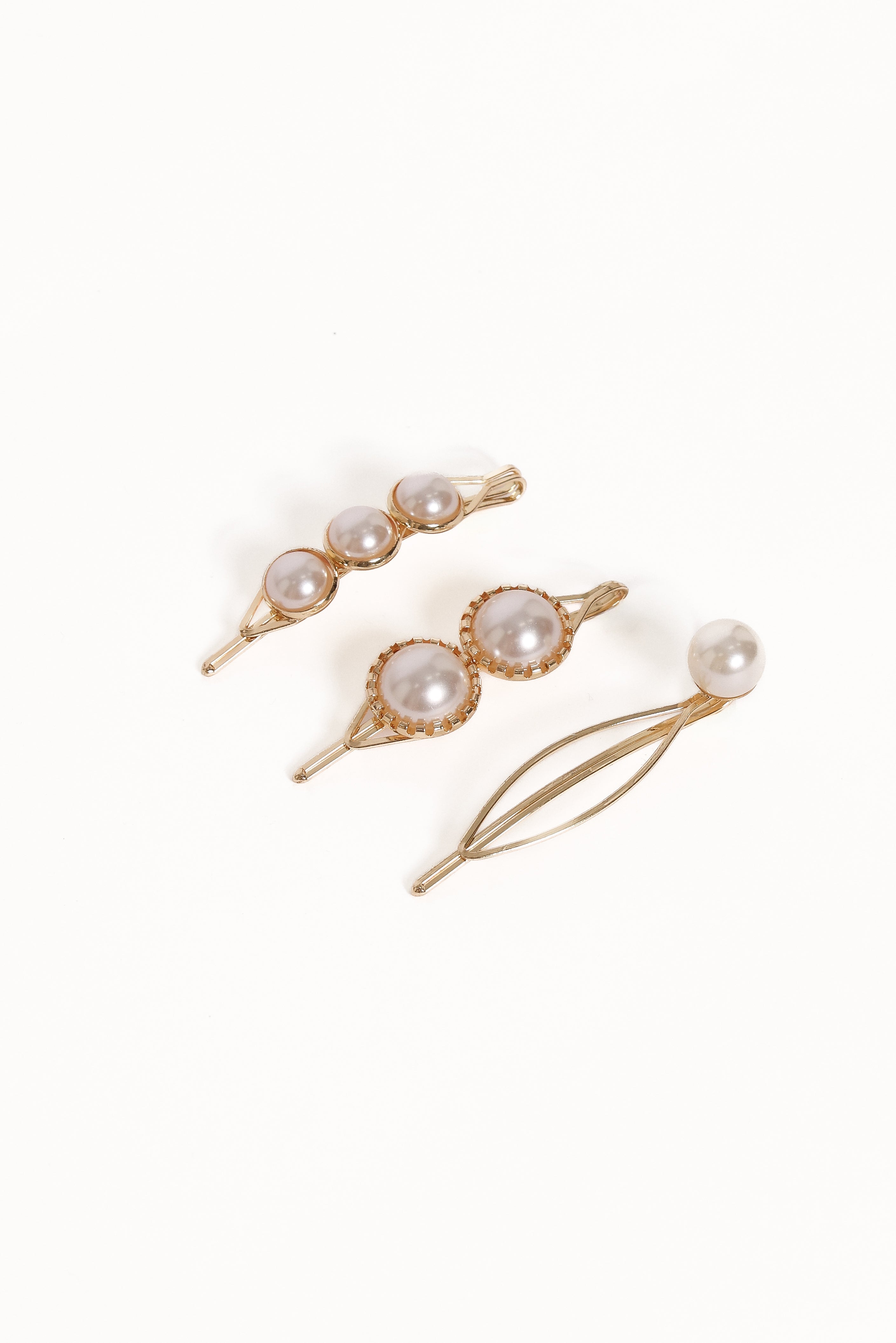 Petal and Pup USA ACCESSORIES Henrietta Hair Clip Set - Gold/Pearl One Size