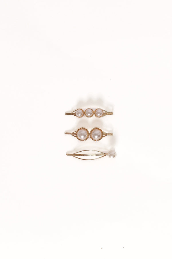 Petal and Pup USA ACCESSORIES Henrietta Hair Clip Set - Gold/Pearl One Size