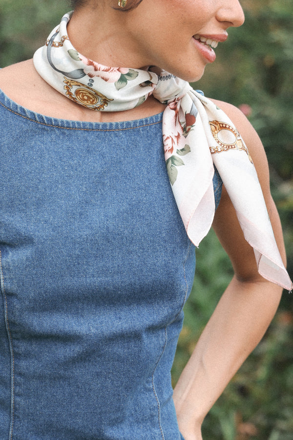 Petal and Pup USA ACCESSORIES Kennedy Hair Scarf - White Floral One Size