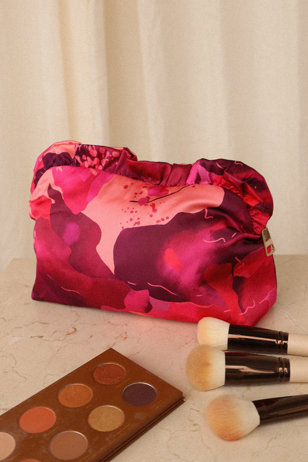 Petal and Pup USA ACCESSORIES Large Satin Floral Ruffle Pouch - Floral One Size