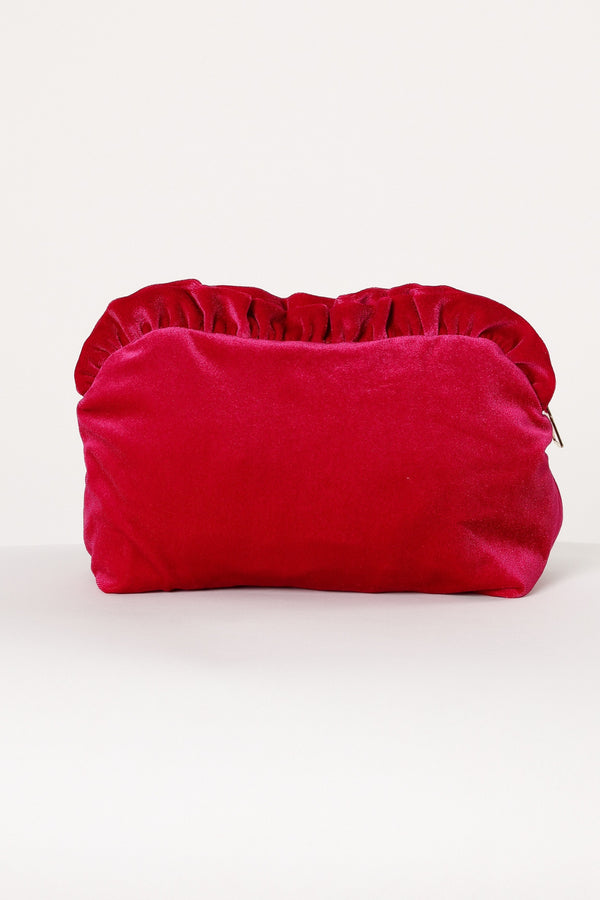 Petal and Pup USA ACCESSORIES Large Velvet Ruffle Pouch - Magenta One Size