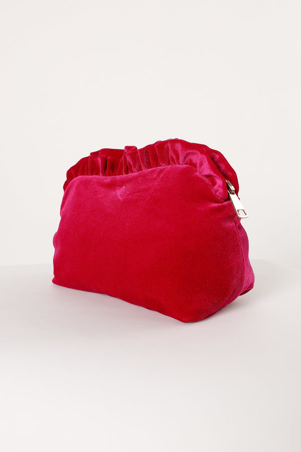 Petal and Pup USA ACCESSORIES Large Velvet Ruffle Pouch - Magenta One Size