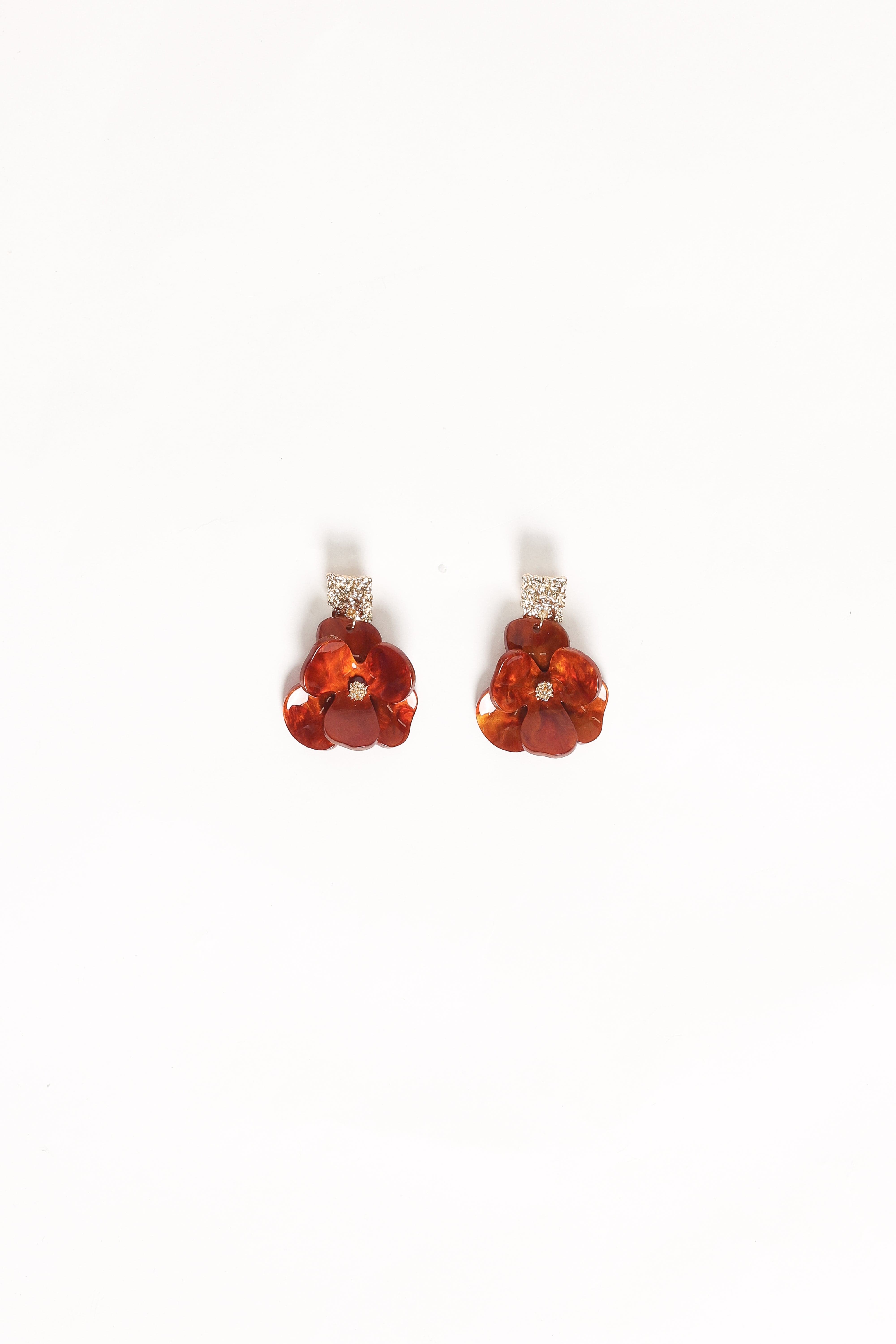 Petal and Pup USA ACCESSORIES Lennon Flower Earrings - Gold/Brown One Size