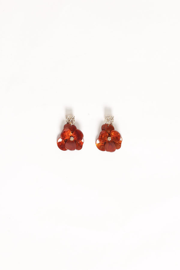 Petal and Pup USA ACCESSORIES Lennon Flower Earrings - Gold/Brown One Size