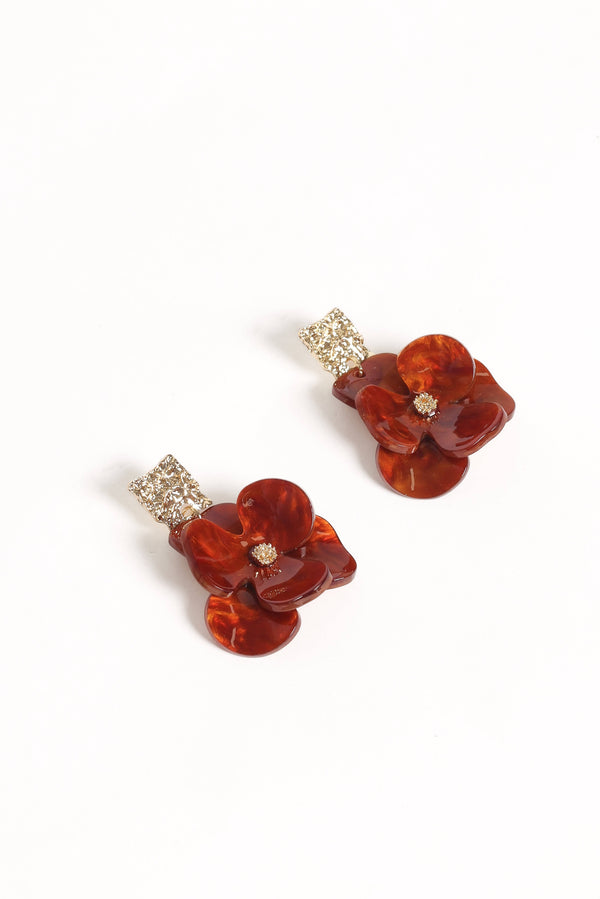 Petal and Pup USA ACCESSORIES Lennon Flower Earrings - Gold/Brown One Size