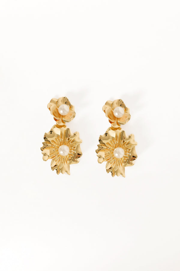 Petal and Pup USA ACCESSORIES Lilou Flower Pearl Earrings - Gold One Size