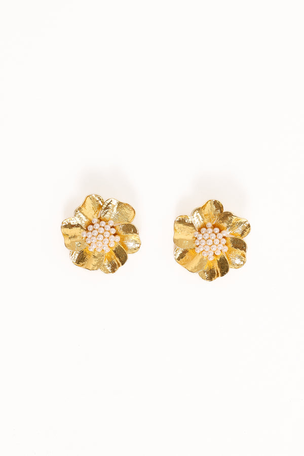 Petal and Pup USA ACCESSORIES Lola Pearl Flower Earrings - Gold One Size