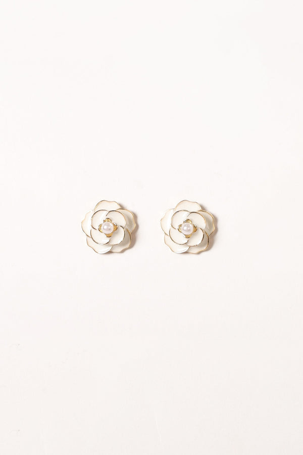 Petal and Pup USA ACCESSORIES Reina Flower Earrings - Gold White One Size