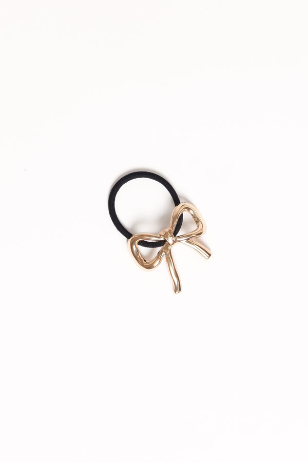 Petal and Pup USA ACCESSORIES Roxy Bow Hair Tie - Gold One Size