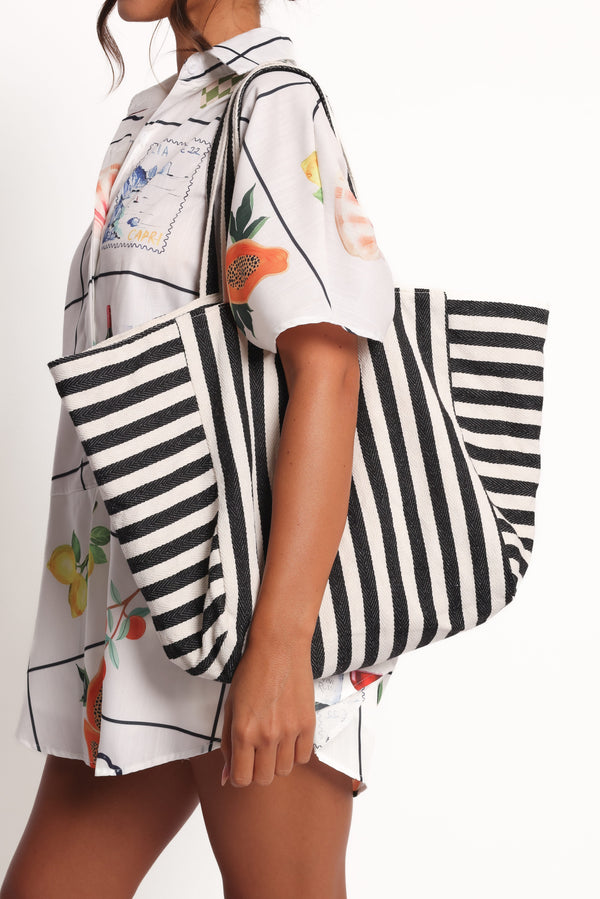 Petal and Pup USA ACCESSORIES Savannah Beach Bag - Black Stripe One Size