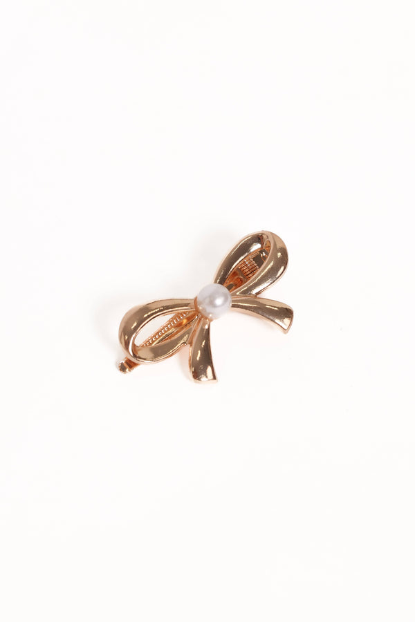Petal and Pup USA ACCESSORIES Scout Bow Hair Clip - Gold/Pearl One Size