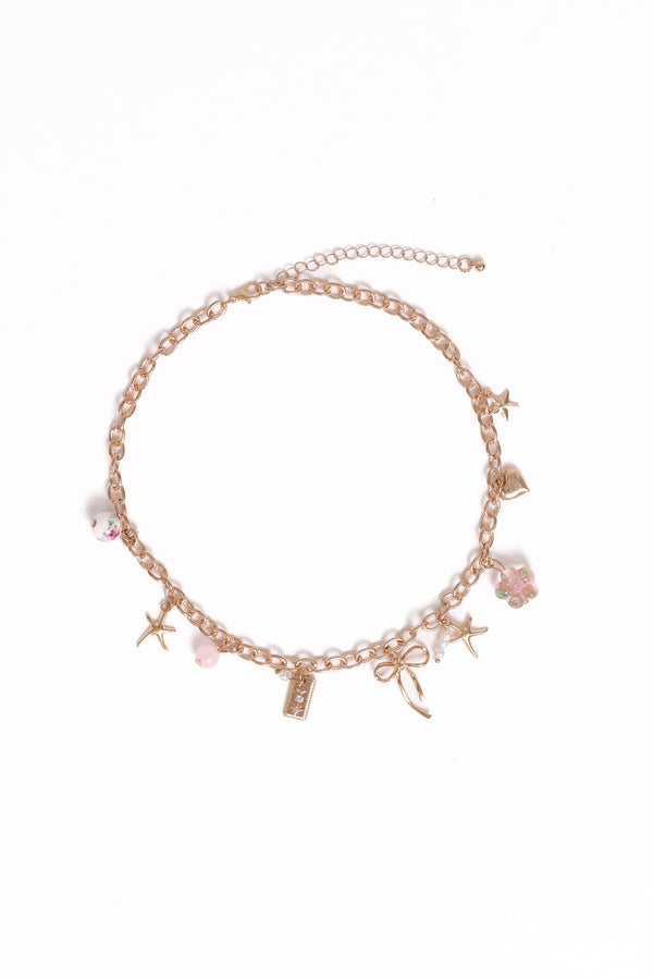 Petal and Pup USA ACCESSORIES Sienna Charm Necklace - Gold Pink One Size