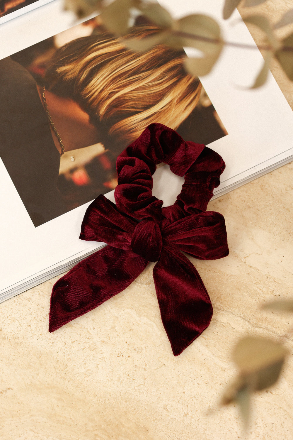 Petal and Pup USA ACCESSORIES Sydnee Velvet Bow Hair Tie - Wine One Size