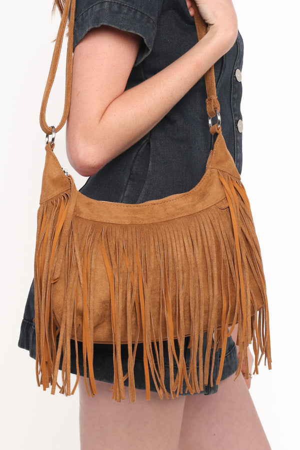 Petal and Pup USA ACCESSORIES Wells Fringe Shoulder Bag - Tan One Size