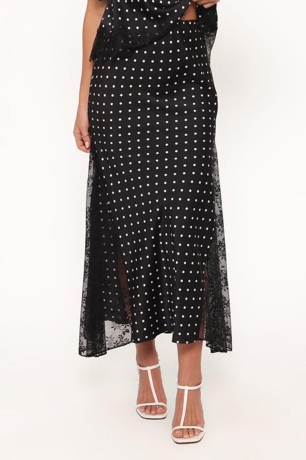 Petal and Pup USA BOTTOMS Ailbhe Lace Skirt - Black Polka Dot
