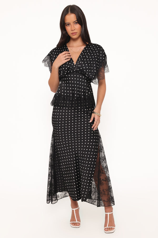 Petal and Pup USA BOTTOMS Ailbhe Lace Skirt - Black Polka Dot