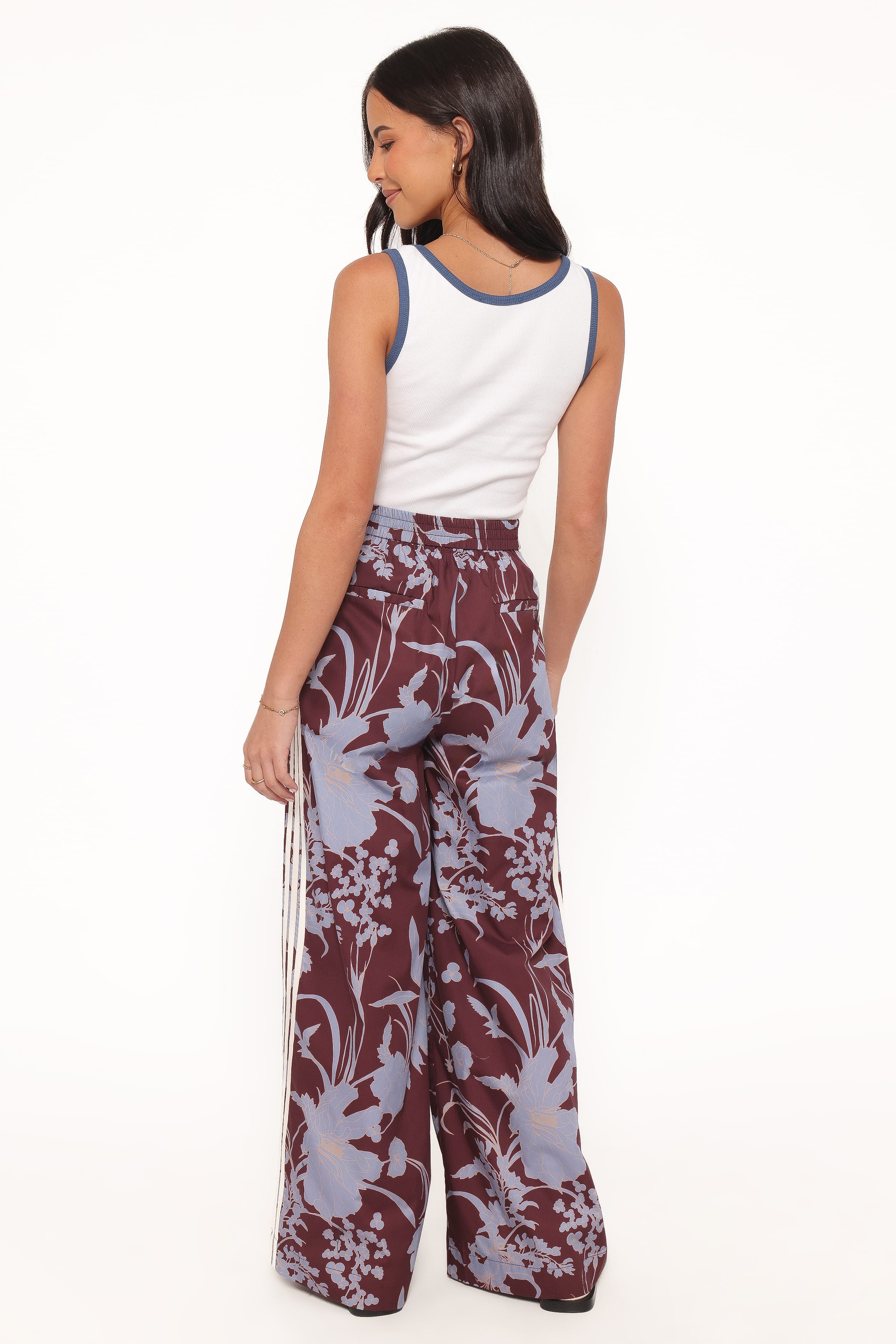 Petal and Pup USA BOTTOMS Aine Wide Leg Tailored Pant - Burgundy Floral