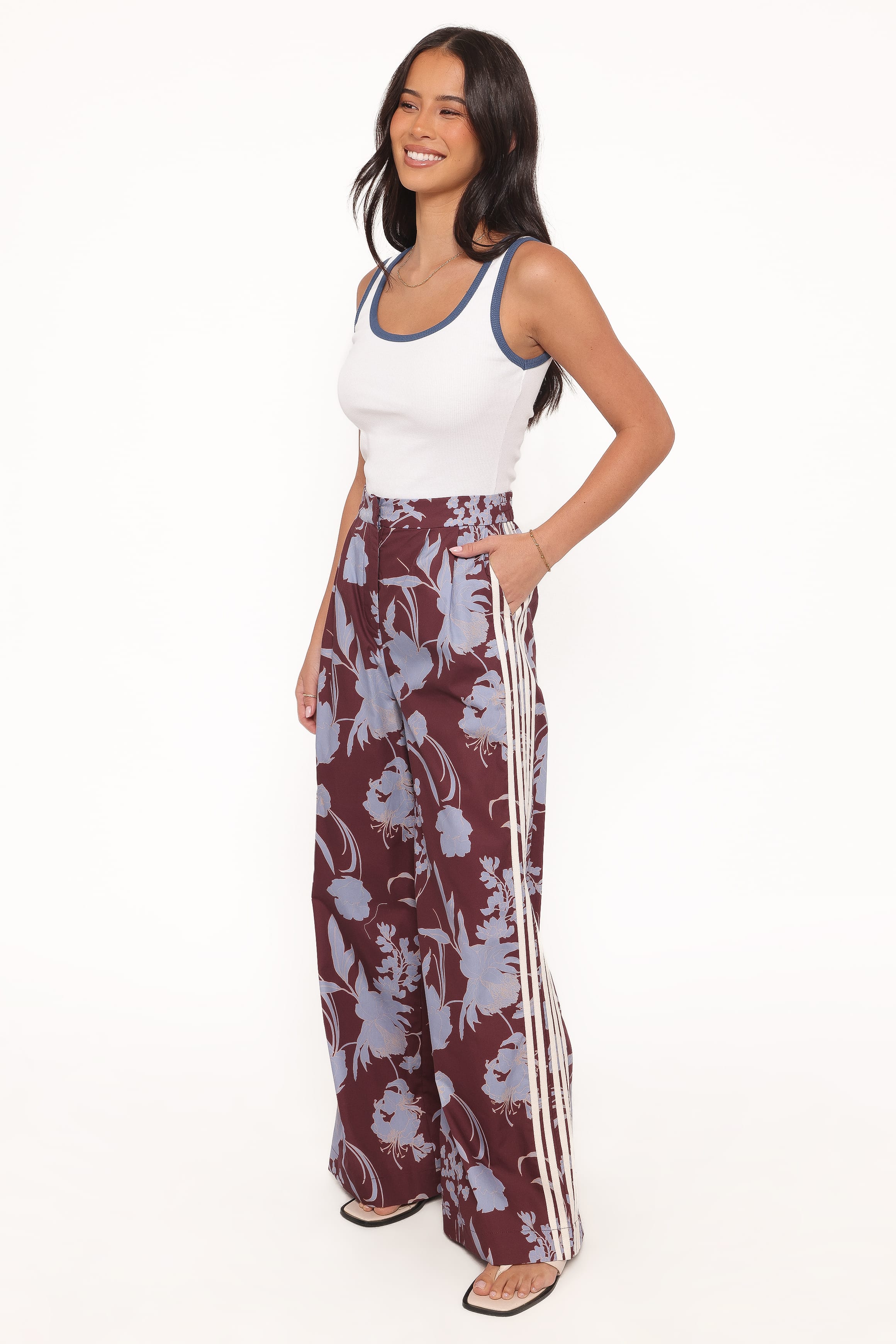 Petal and Pup USA BOTTOMS Aine Wide Leg Tailored Pant - Burgundy Floral