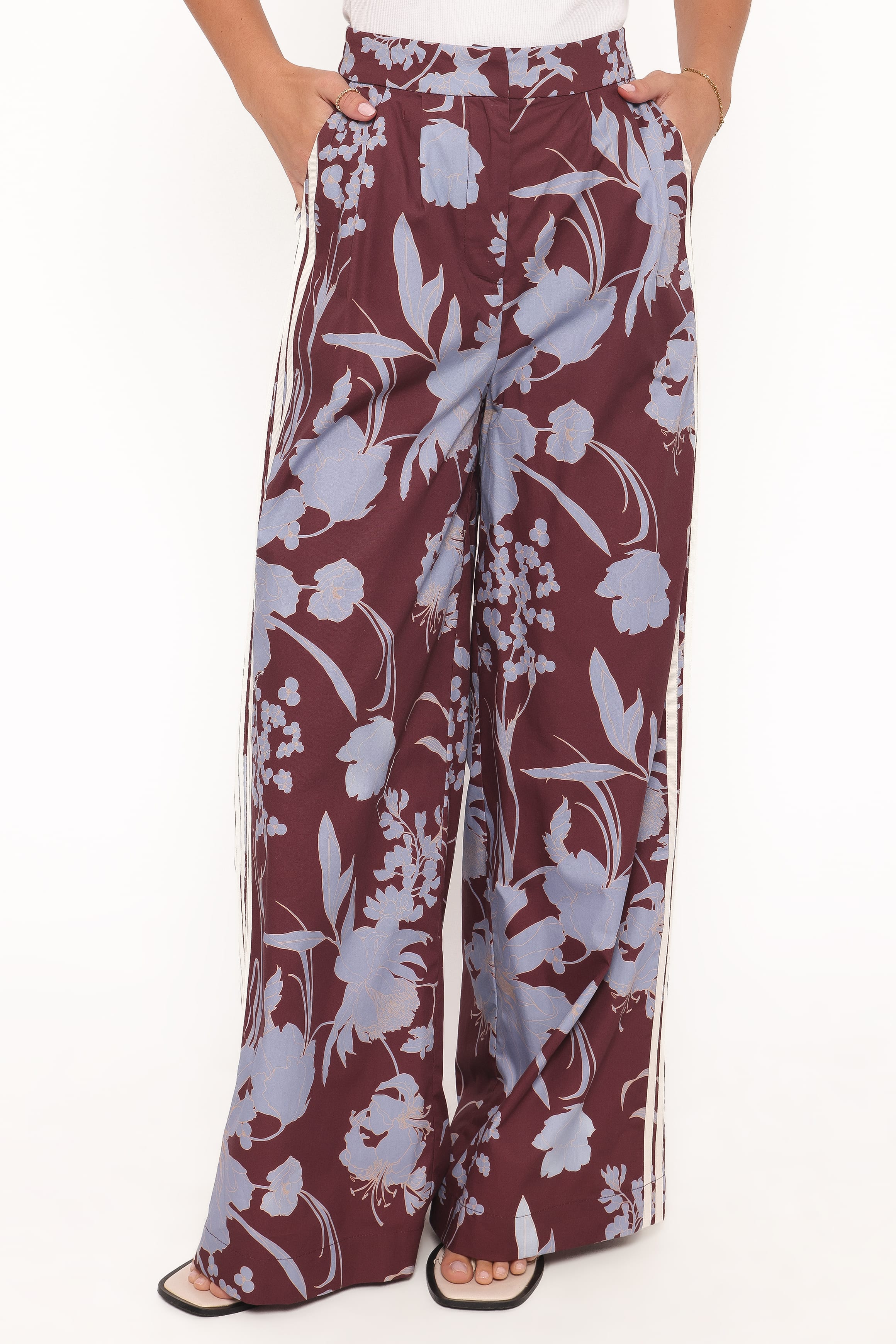 Petal and Pup USA BOTTOMS Aine Wide Leg Tailored Pant - Burgundy Floral