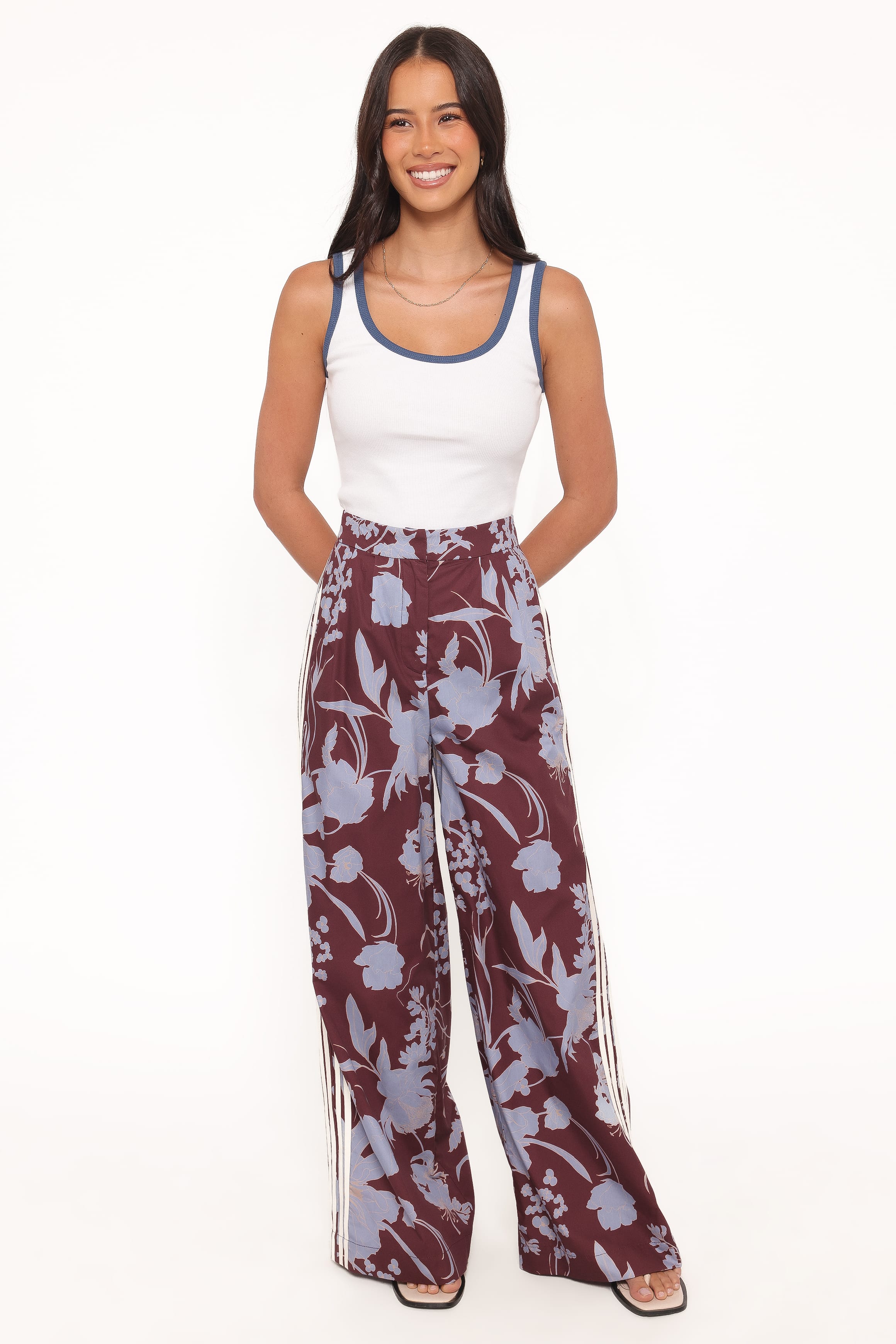 Petal and Pup USA BOTTOMS Aine Wide Leg Tailored Pant - Burgundy Floral