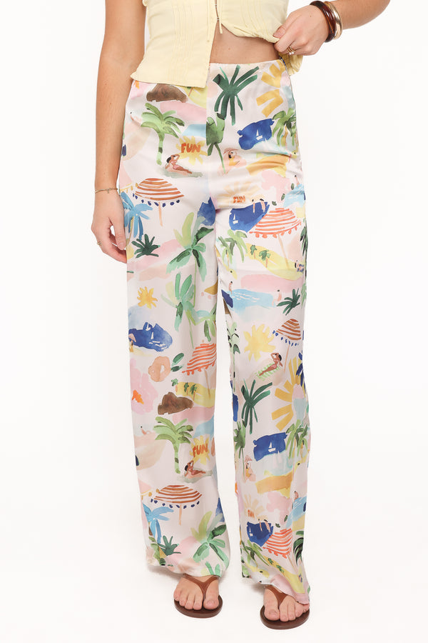 Petal and Pup USA BOTTOMS Alba Wide Leg Pant - Cream Resort Isle