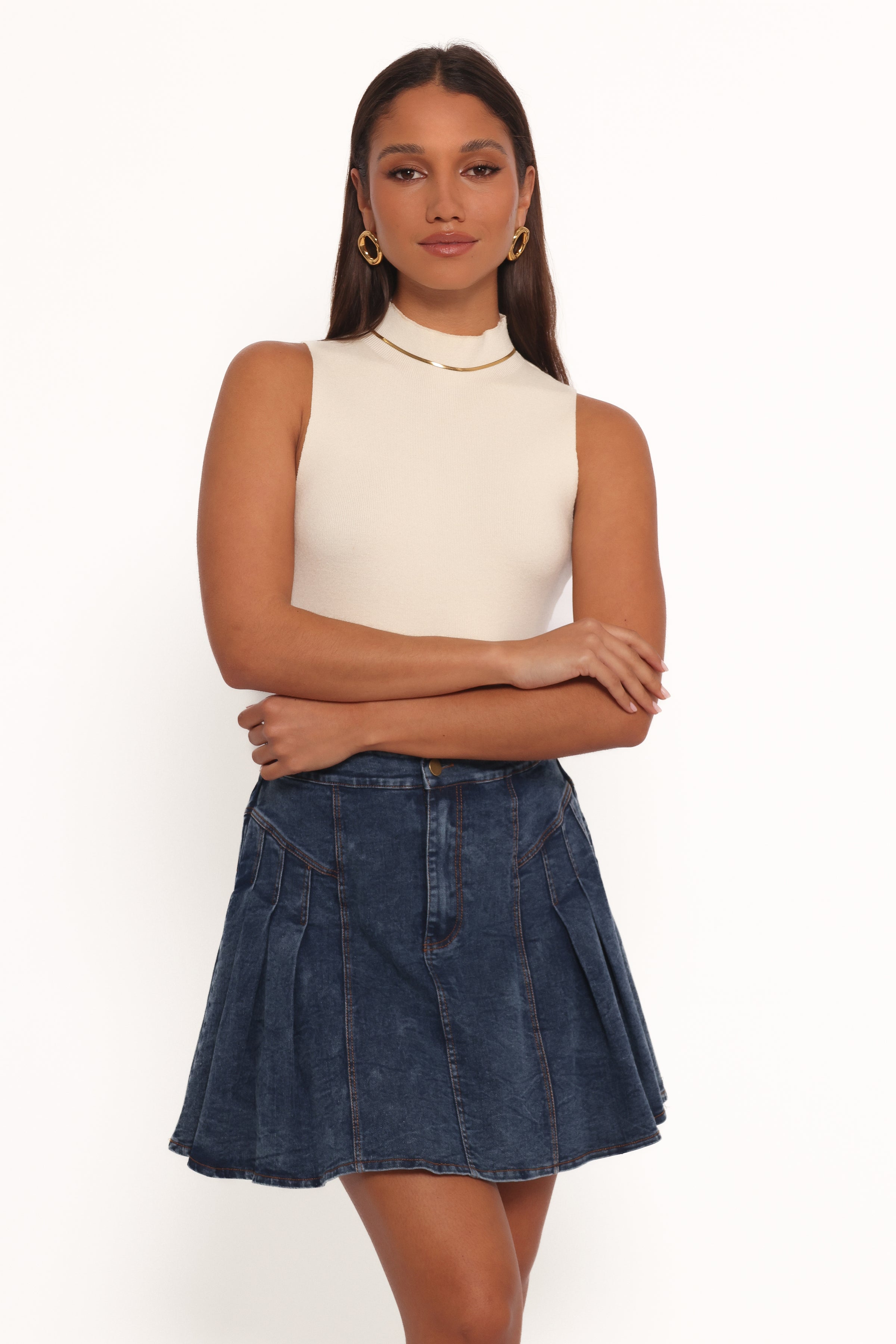 Petal and Pup USA BOTTOMS Alek Pleated Mini Skirt - Mid Wash Denim