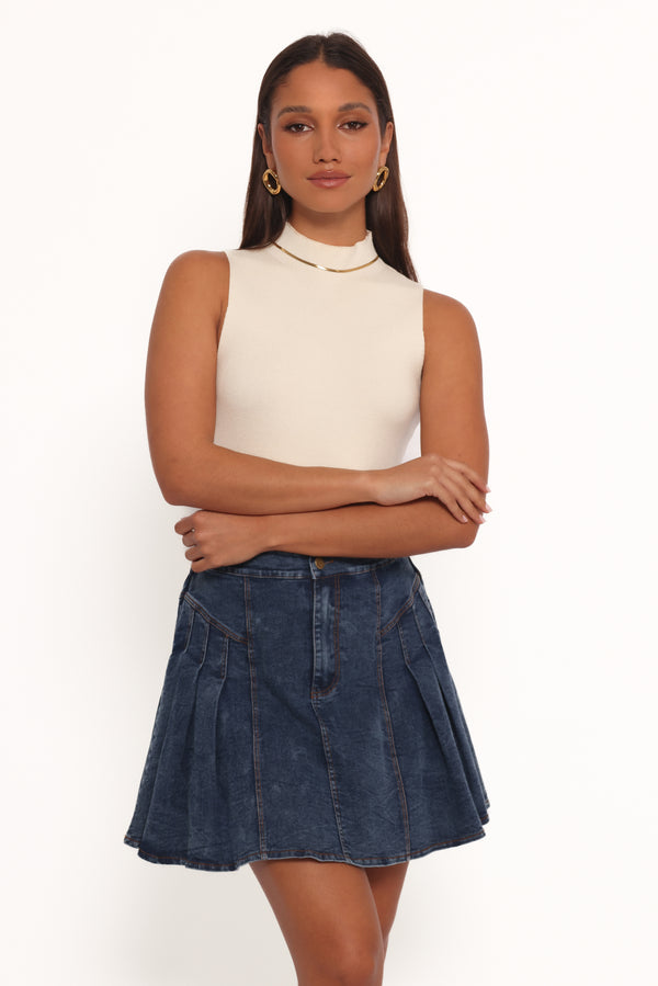 Petal and Pup USA BOTTOMS Alek Pleated Mini Skirt - Mid Wash Denim