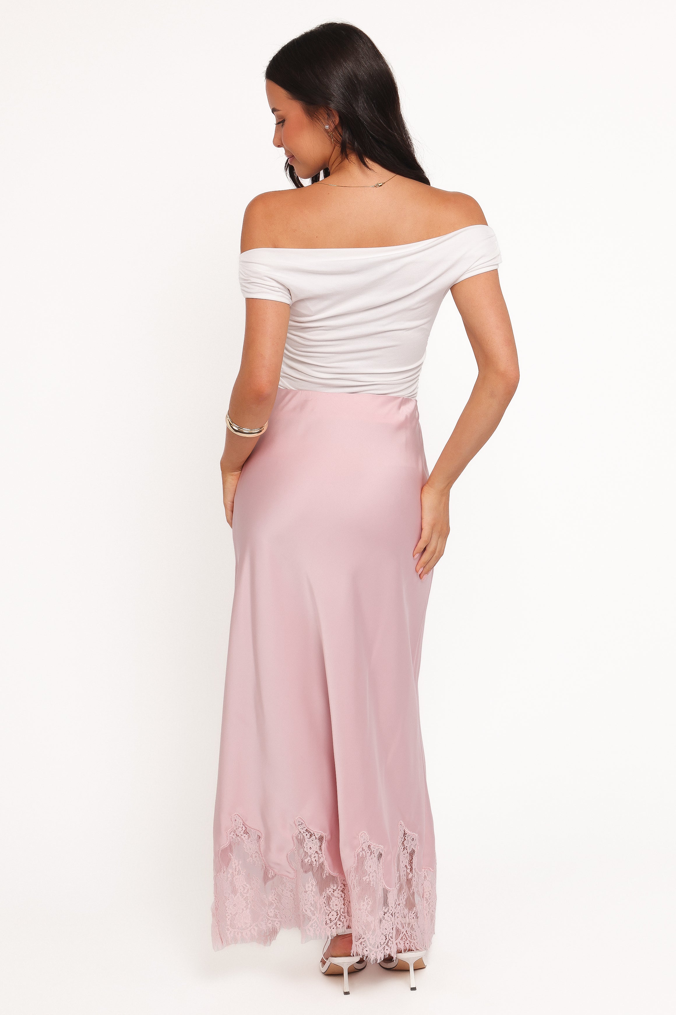 Petal and Pup USA BOTTOMS Alira Lace Trim Midi Skirt - Pale Pink