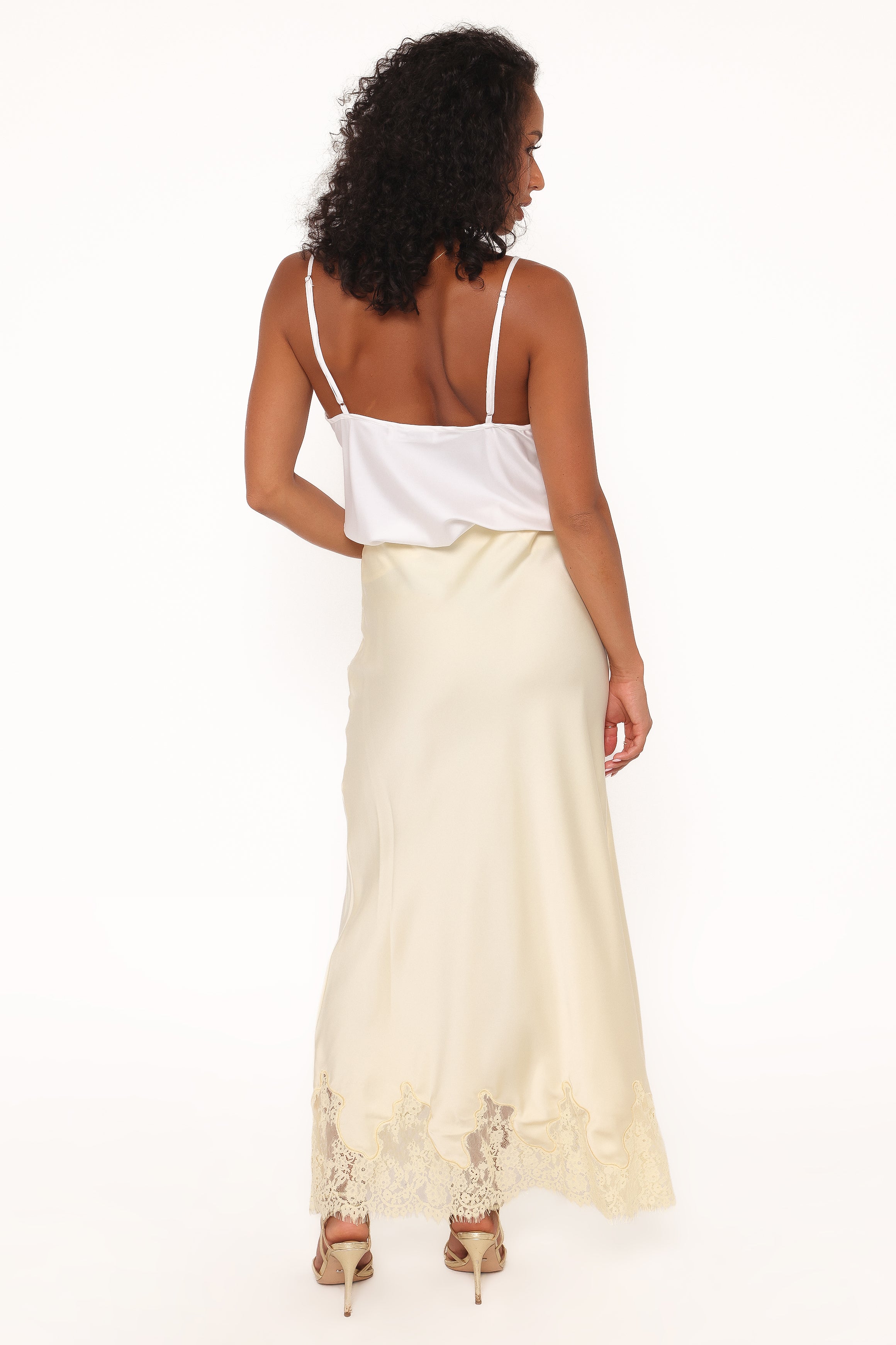 Petal and Pup USA BOTTOMS Alira Lace Trim Midi Skirt - Yellow