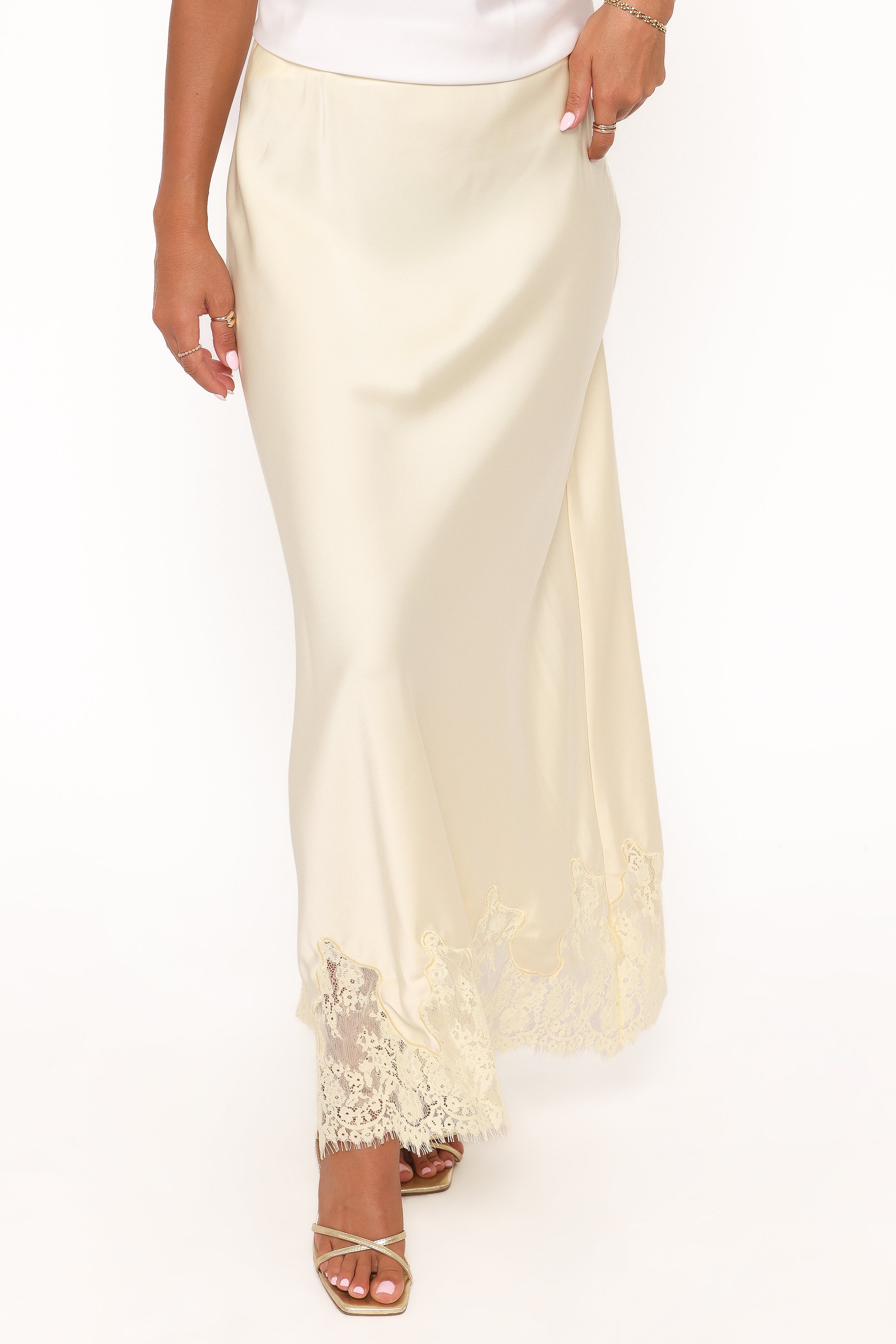 Petal and Pup USA BOTTOMS Alira Lace Trim Midi Skirt - Yellow