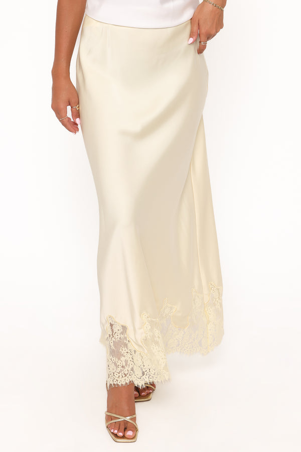 Petal and Pup USA BOTTOMS Alira Lace Trim Midi Skirt - Yellow