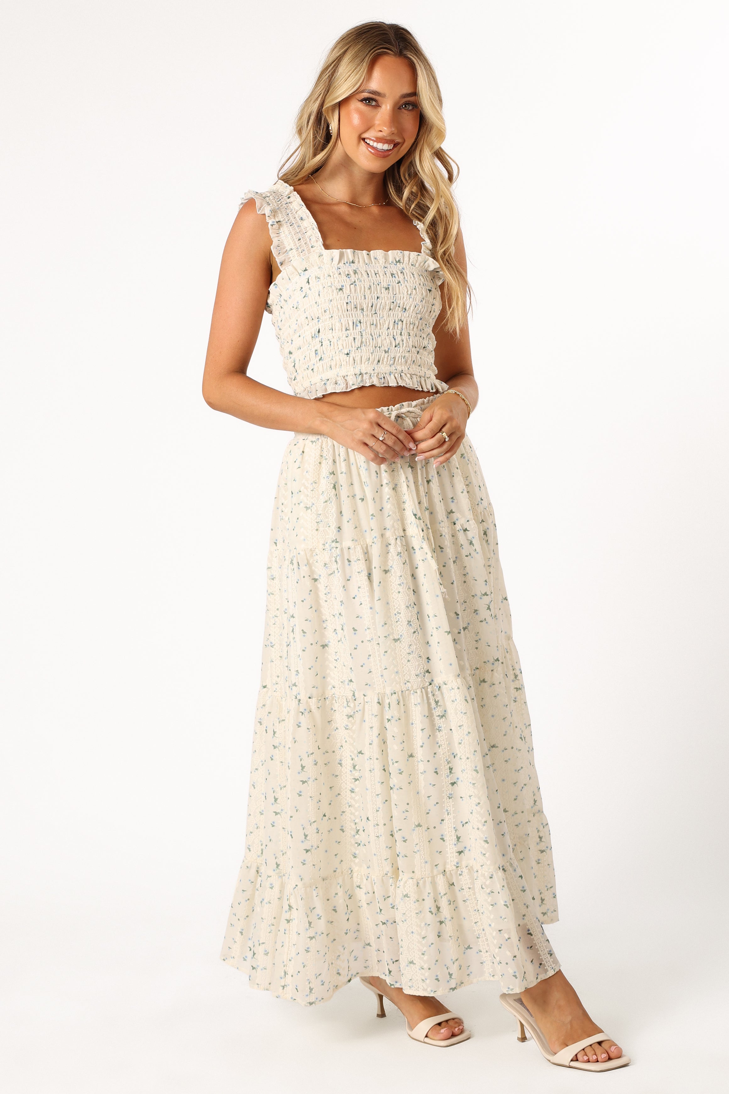 Petal and Pup USA BOTTOMS Amberlyn Maxi Skirt - Blue Floral