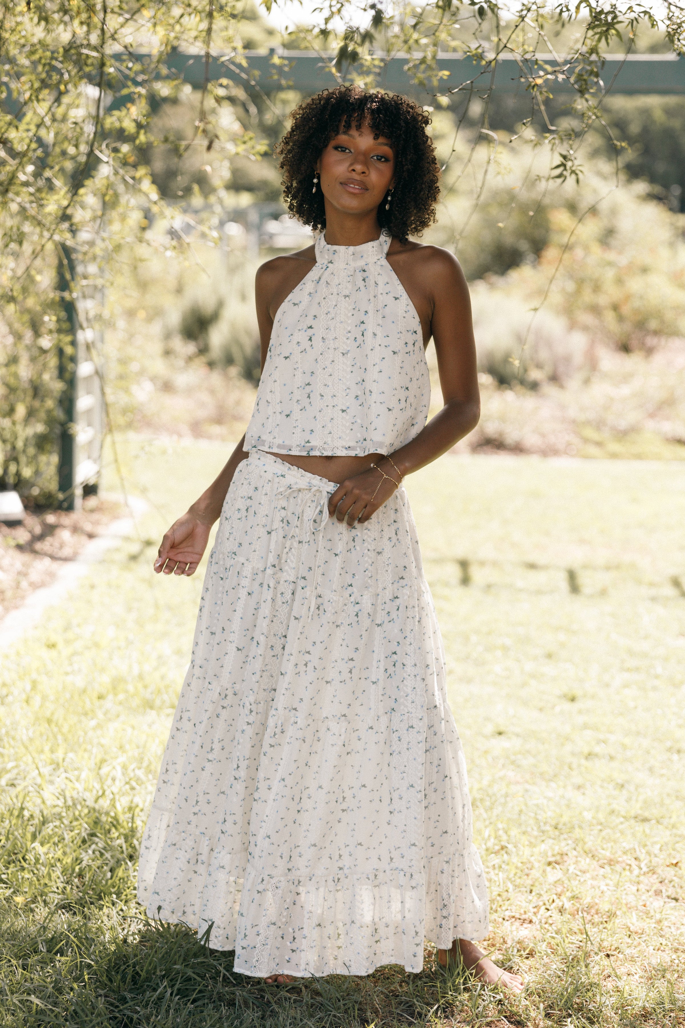 Petal and Pup USA BOTTOMS Amberlyn Maxi Skirt - Blue Floral