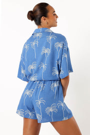 Petal and Pup USA BOTTOMS Amira Shorts - Blue Palm Print