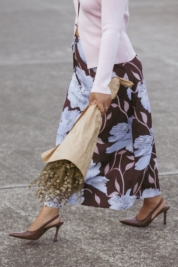 Petal and Pup USA BOTTOMS Angie Midi Skirt - Blue Poppies