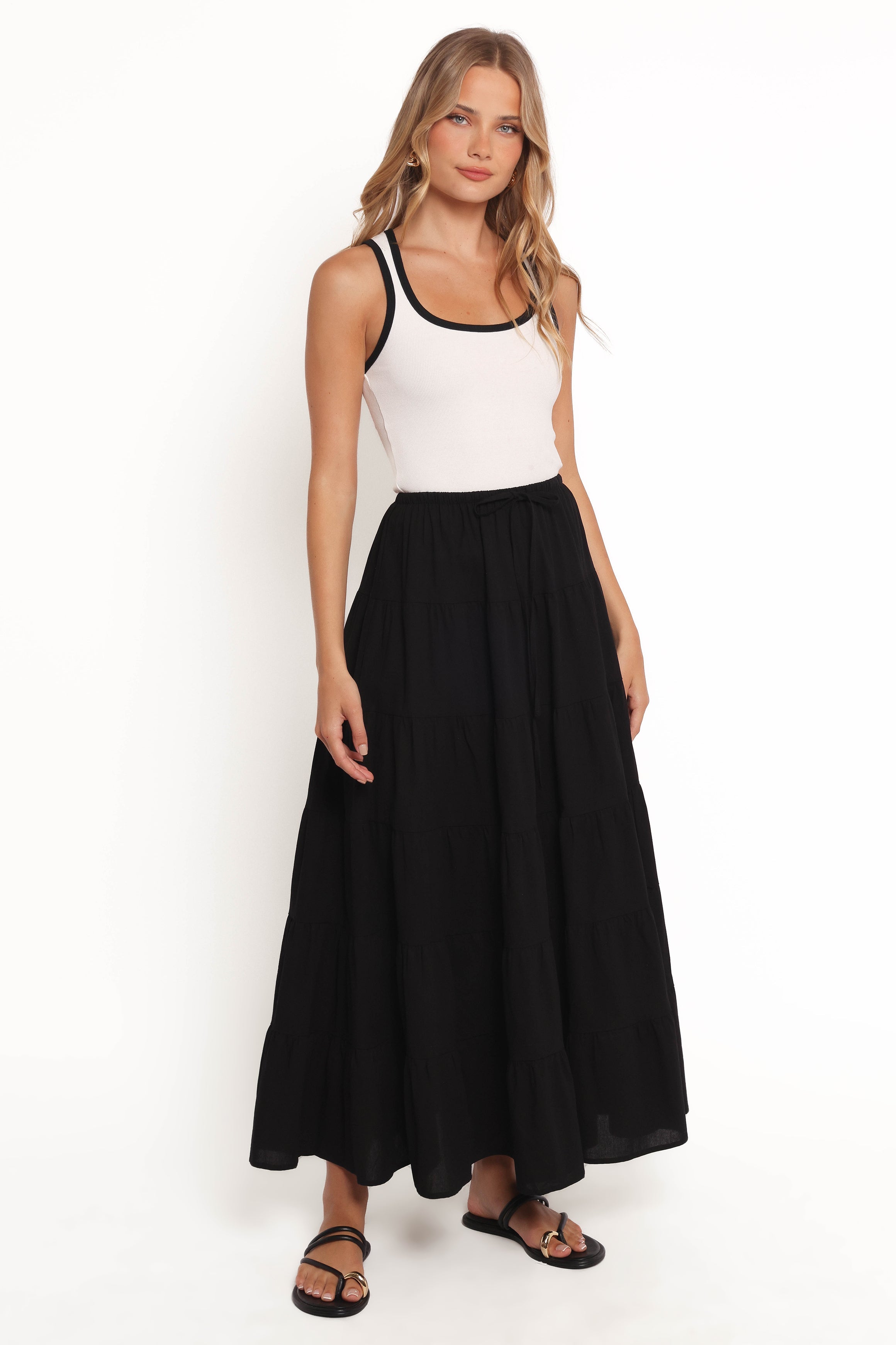 Petal and Pup USA BOTTOMS Archy Tiered Maxi Skirt - Black