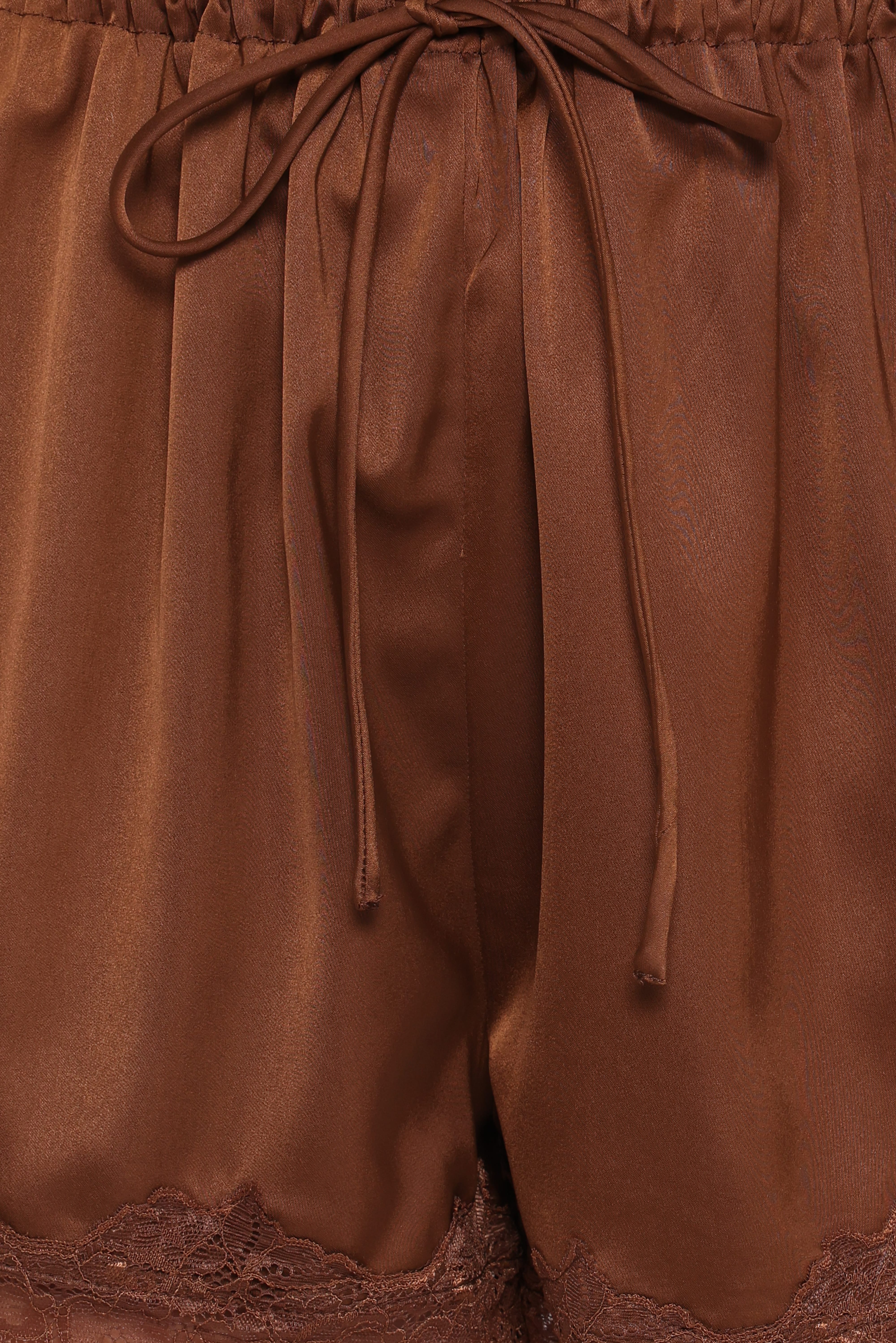 Arlet Lace Trim Satin Shorts - Chocolate Brown | Petal & Pup USA