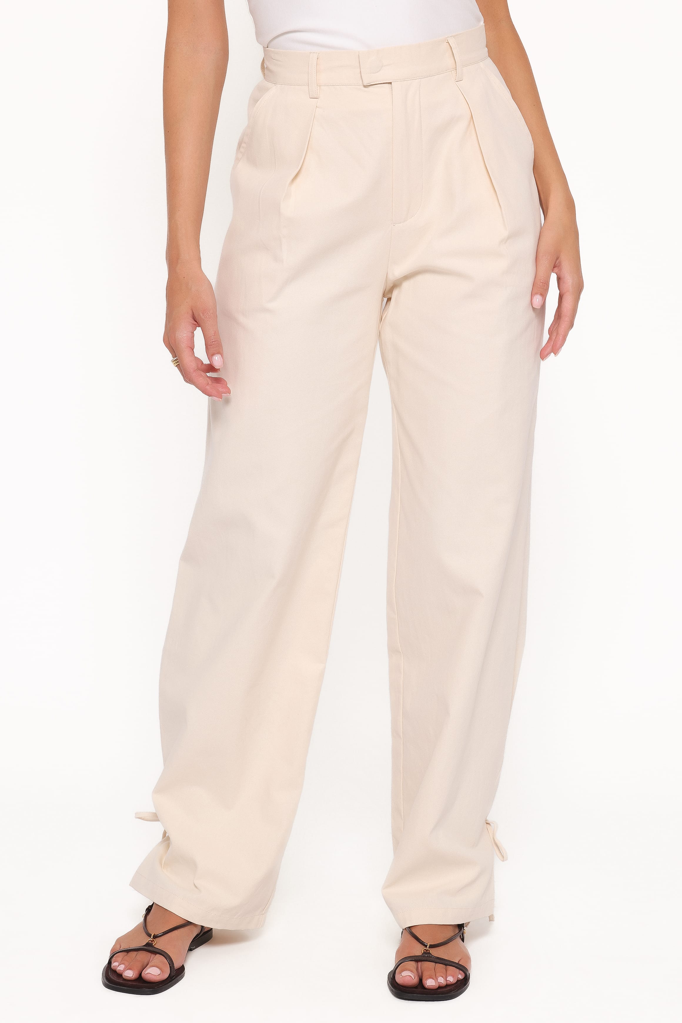 Petal and Pup USA BOTTOMS Asher Tie Detail Tapered Leg Pants - Cream