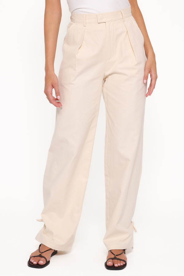 Petal and Pup USA BOTTOMS Asher Tie Detail Tapered Leg Pants - Cream